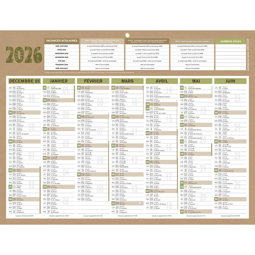 3592930026603-Calendrier bancaire année civile BOUCHUT "Natura Medium" 32 x 42 cm coloris beige--0