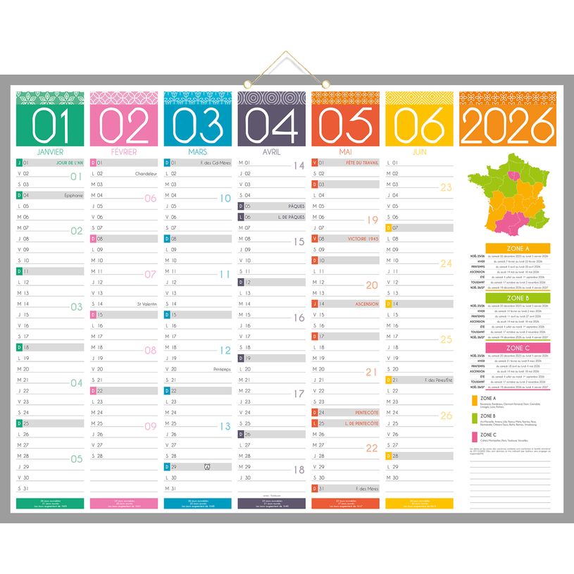3592930026818-Calendrier bancaire année civile BOUCHUT "Tendance" 43 x 55 cm Pefc 70 %--0