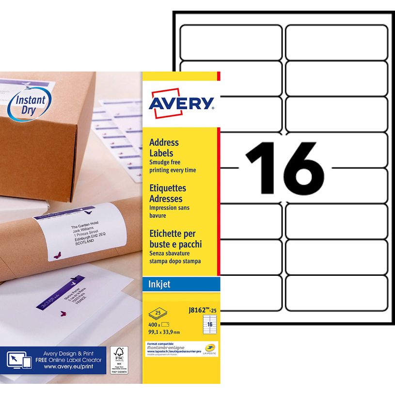 3266550129234-Avery - 400 Étiquettes adresse blanches - 99,1 x 33,9 mm - Impression jet d'encre - réf J-P_79421783_1-0