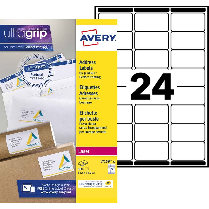 0400794217859-Avery - 960 Étiquettes adresse blanches - 63,5 x 33,9 mm - Impression laser - réf L7159-4-P_79421785_1-0