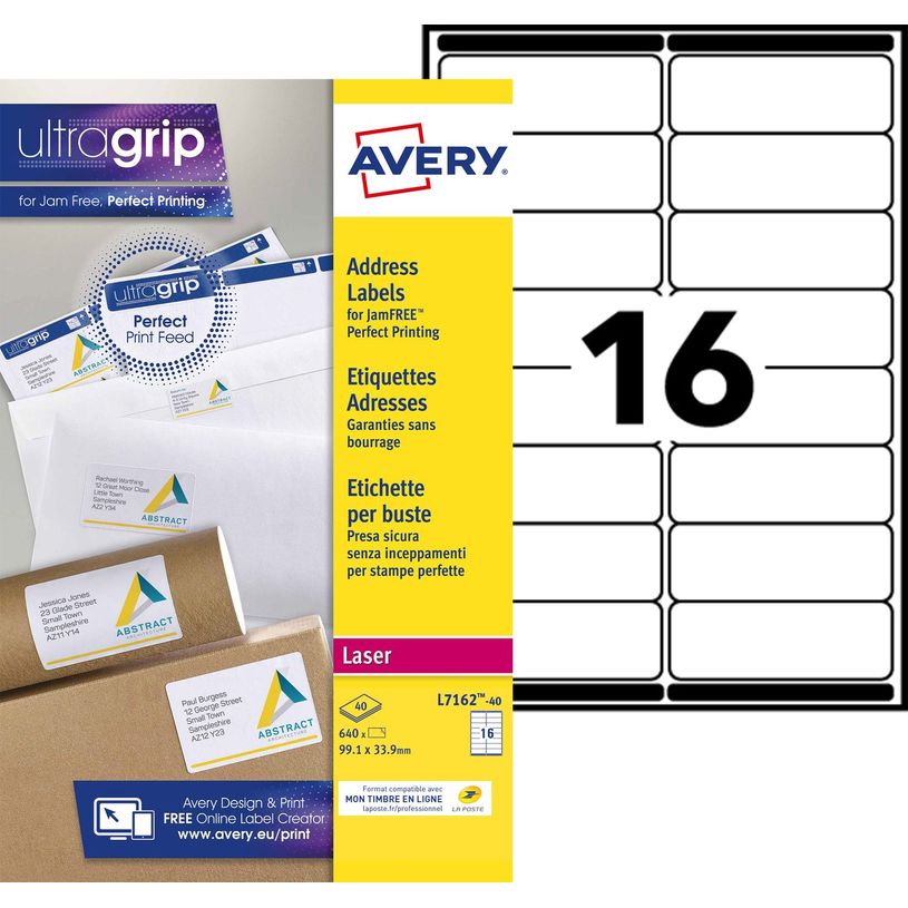 0400794217903-Avery - 640 Étiquettes adresse blanches - 99,1 x 33,9 mm - Impression laser - réf L7162-4-P_79421790_1-0