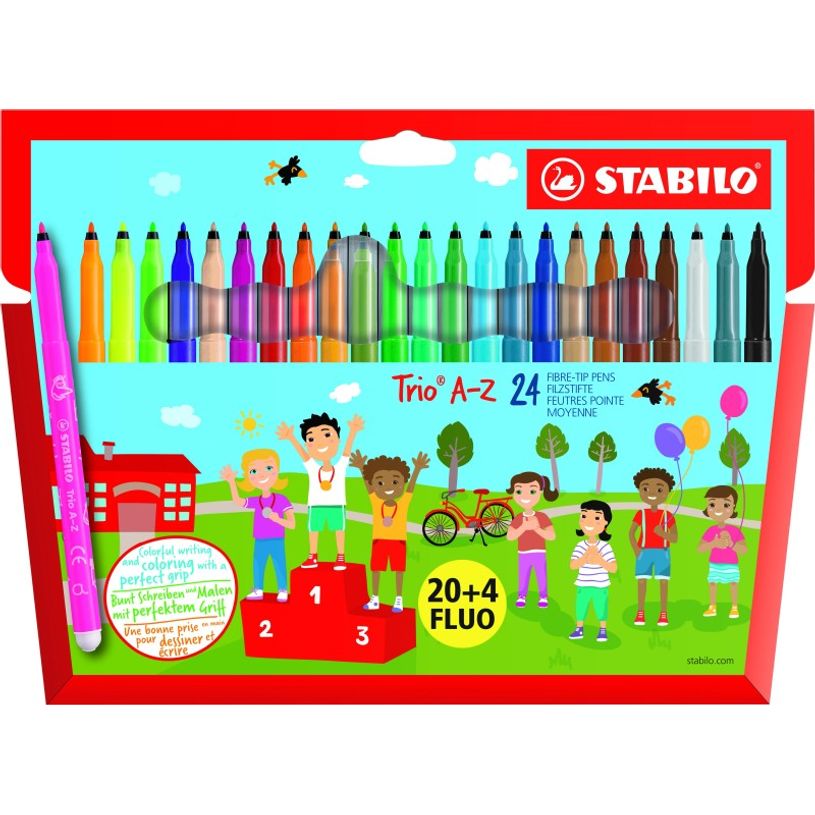 4006381364324-STABILO Trio A-Z - 24 Feutres dont 4 fluo - pointe moyenne-P_79421848_1-0