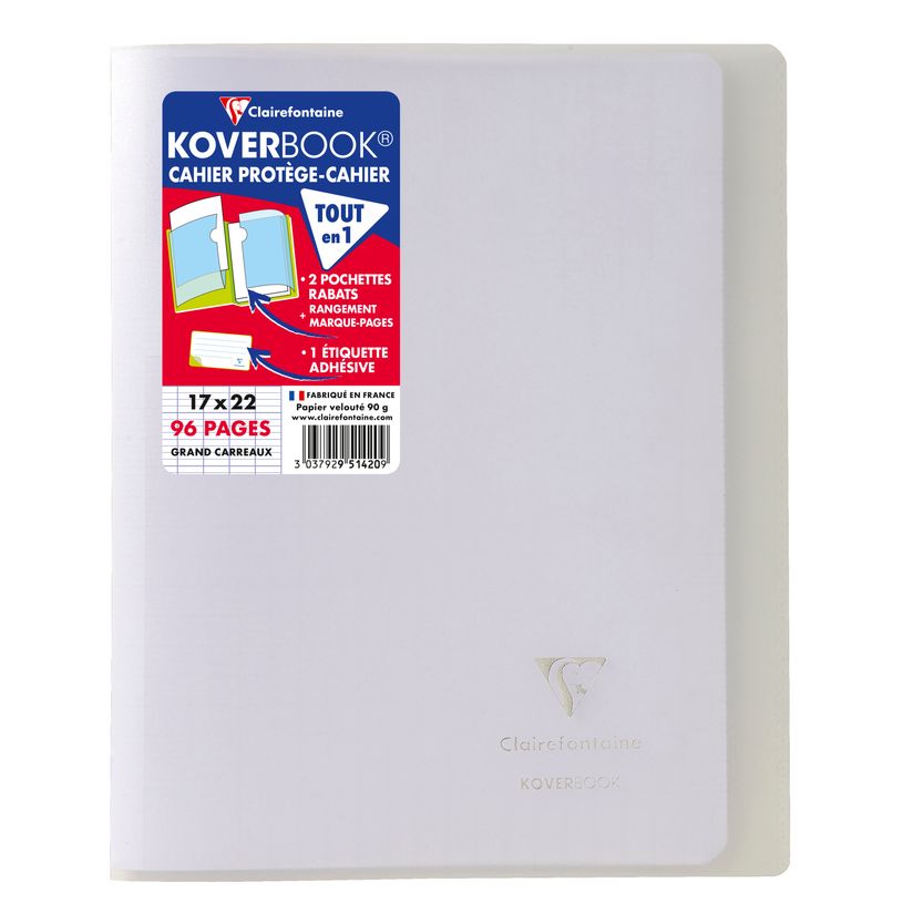 3037929514209-Clairefontaine Koverbook - Cahier polypro 17 x 22 cm - 96 pages - grands carreaux (Seyes) - transparent--0