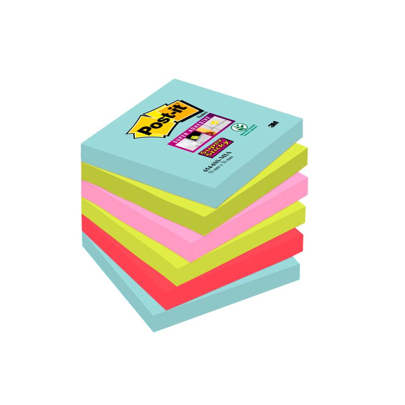 0076308499419-Post-it - 6 Blocs notes de 90 feuilles Super Sticky Miami - couleurs assorties - 76 x 76 mm-P_79421930_1-0