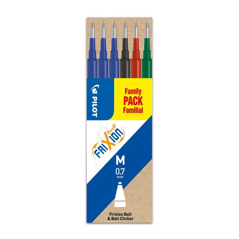 4902505525643-Pilot Frixion Ball - 6 Recharges pour rollers effaçables - 0,7 mm - noir/rouge/bleu/vert-P_79422461_1-0