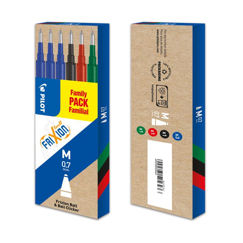 4902505525643-Pilot Frixion Ball - 6 Recharges pour rollers effaçables - 0,7 mm - noir/rouge/bleu/vert-P_79422461_2-1