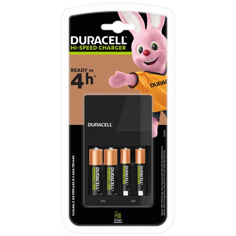 5000394114500-DURACELL CEF14 - Chargeur pour piles rechargeables AA/AAA - 2 piles AA 1300 mAh et 2 piles AAA 750 mAh --0