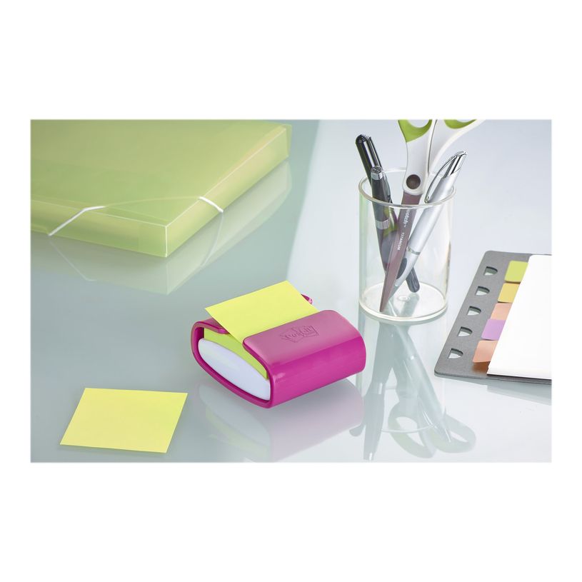 0400794230735-Post-it - Dévidoir fuschia Z-Notes - + 1 bloc Super Sticky - vert néon-P_79423073_2-1
