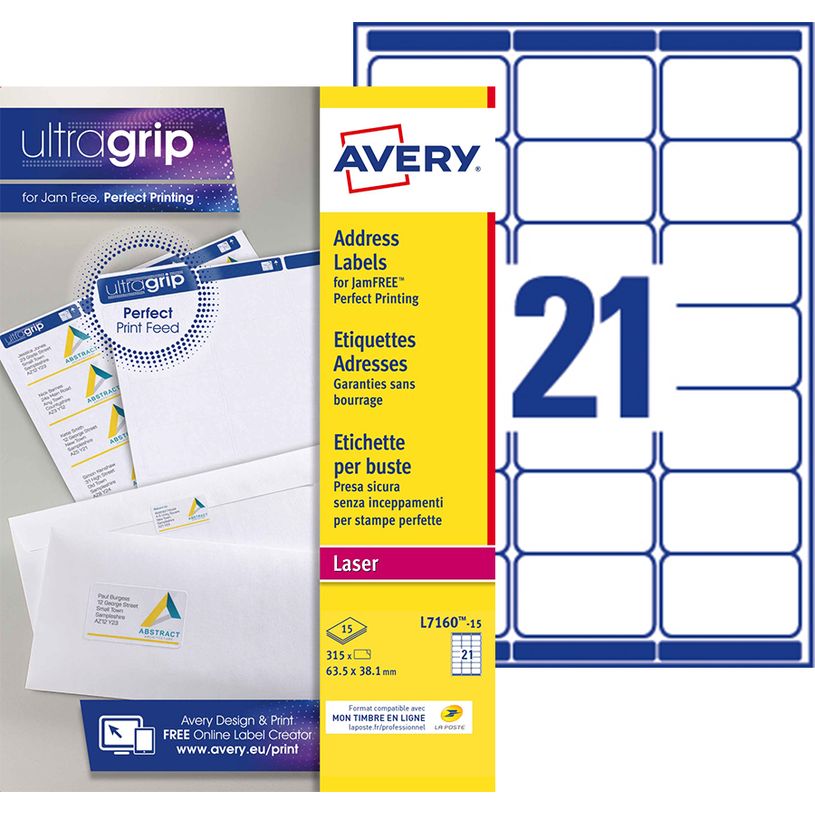 5014702086601-Avery - 315 Étiquettes adresse blanches - 63,5 x 38,1 mm - Impression laser - réf L7160-1-P_79423785_1-0