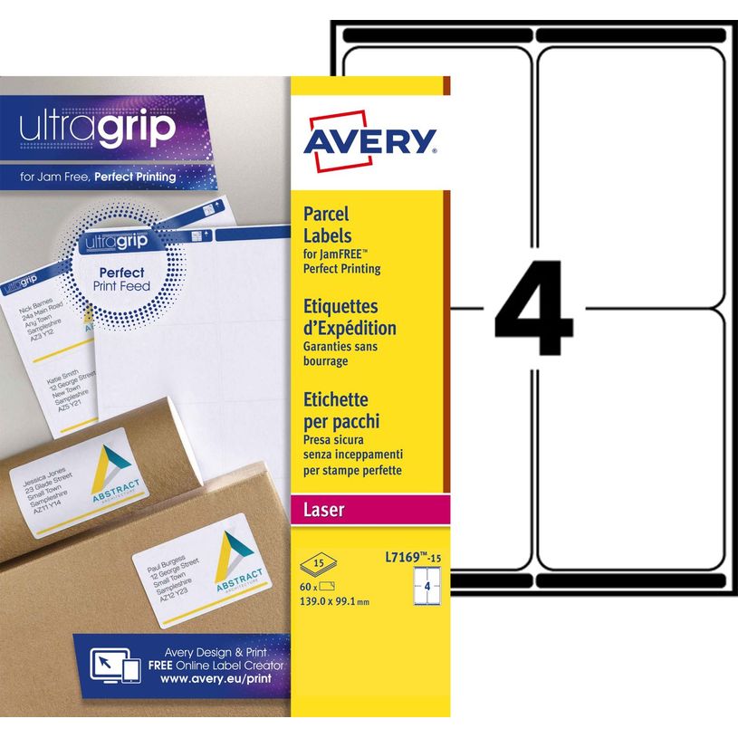 5014702086700-Avery - 60 Étiquettes d'expédition blanches - 99,1 x 139 mm - Impression laser - réf L71-P_79423790_1-0