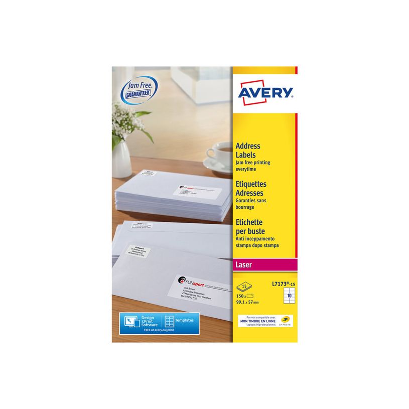 5014702086724-Avery - 150 Étiquettes adresse blanches - 99,1 x 57 mm - Impression laser - réf L7173-15-P_79423791_1-0