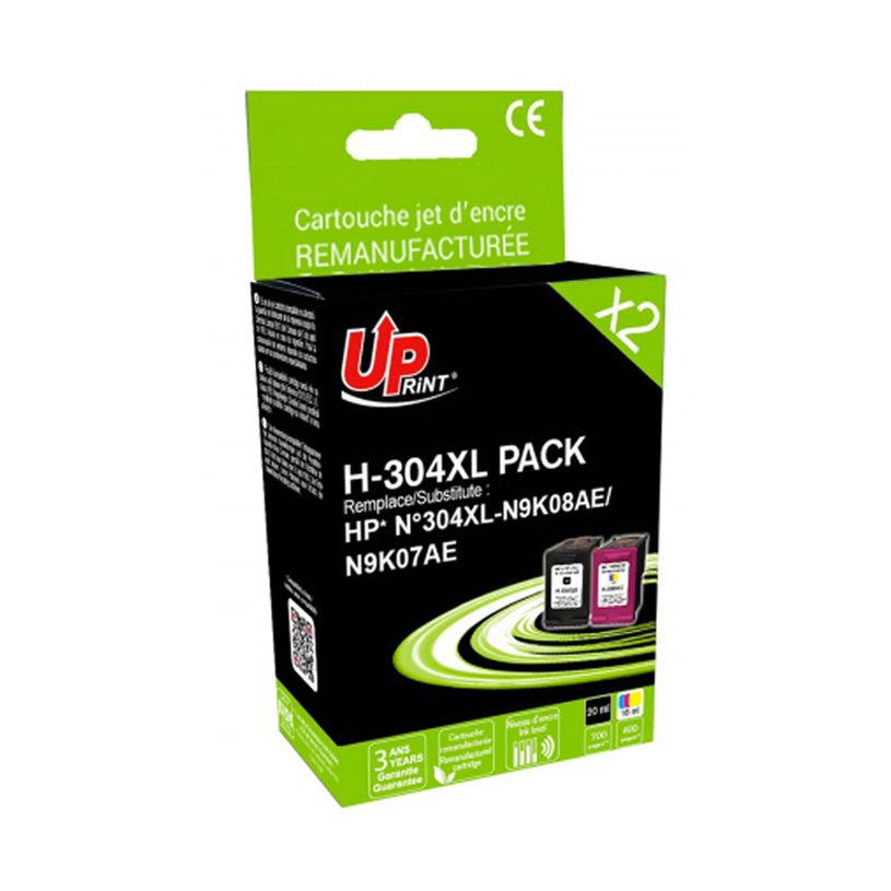 3584770903572-Cartouche remanufacturée HP 304XL - pack de 2 - noir, cyan, magenta, jaune - Uprint--0