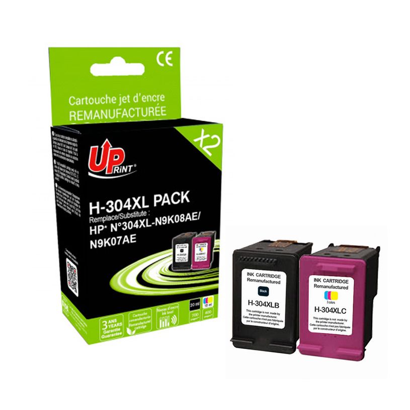 3584770903572-Cartouche remanufacturée HP 304XL - pack de 2 - noir, cyan, magenta, jaune - Uprint--2