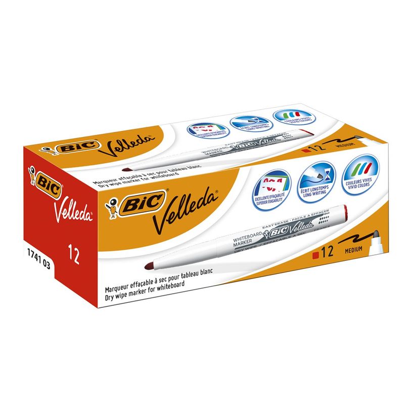 2012349423936-BIC VELLEDA 1741 - Pack de 12 marqueurs effaçables - pointe ogive - rouge-P_79425352_9-6