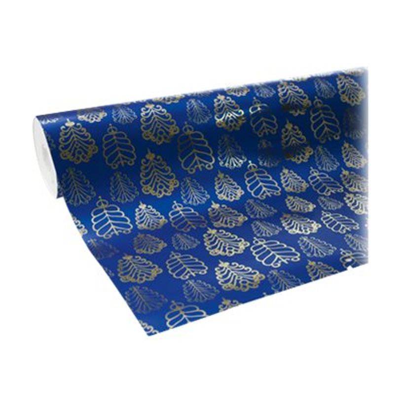 3329682117378-Clairefontaine Premium - 1 Rouleau de papier cadeau - Bleu motif sapin or-P_79425379_1-0