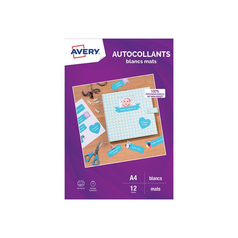 3266550055755-Avery - 12 Étiquettes multi-usages blanches - 199,6 x 289,1 mm - Impression jet d'encre - -P_79425510_1-1