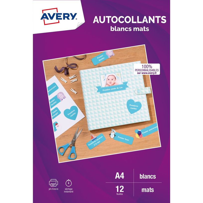 3266550055755-Avery - 12 Étiquettes multi-usages blanches - 199,6 x 289,1 mm - Impression jet d'encre - -P_79425510_2-0