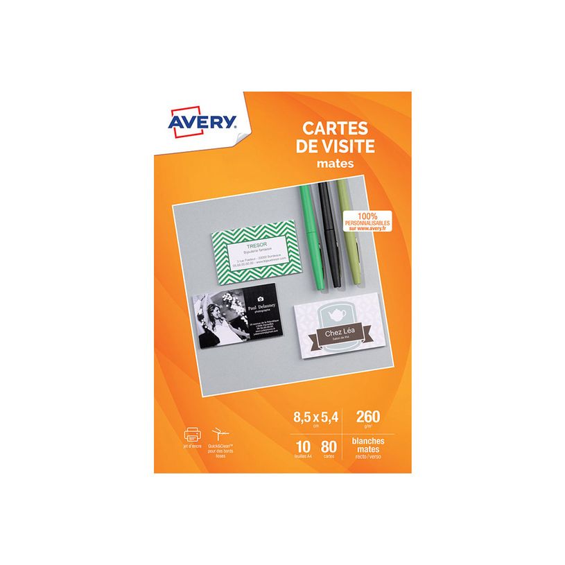 3266550120026-Avery - Papier pour 80 cartes de visite à bords lisses 85 x 54 mm - 260 g/m² - impression-P_79425512_1-1