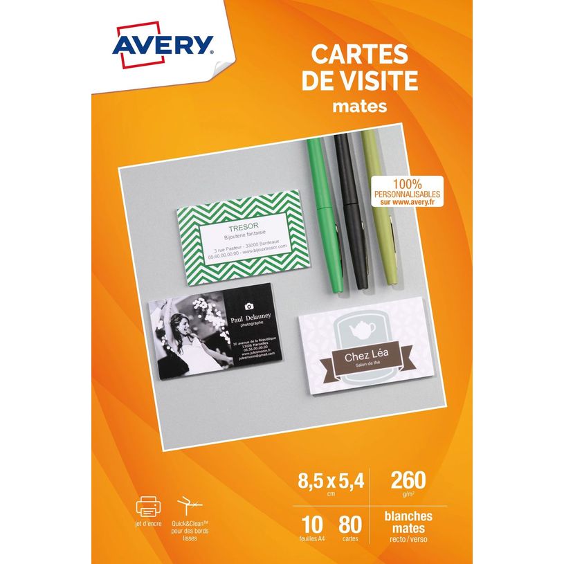 3266550120026-Avery - Papier pour 80 cartes de visite à bords lisses 85 x 54 mm - 260 g/m² - impression-P_79425512_3-0