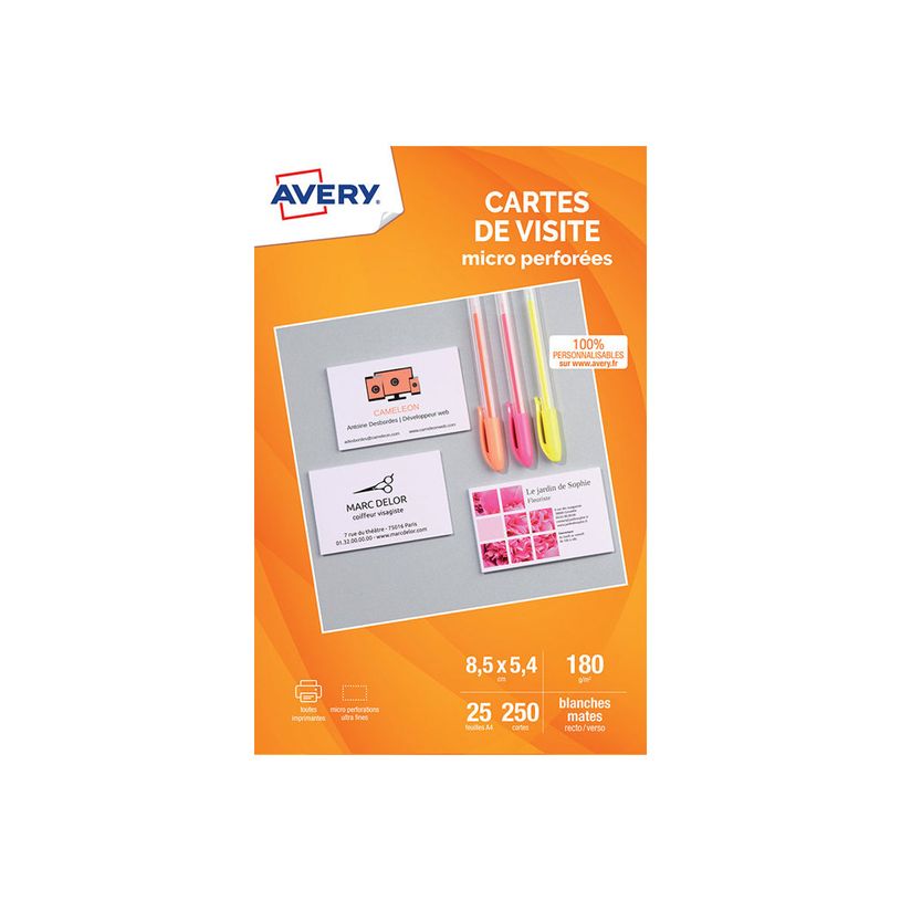 3266550122785-Avery - Papier pour 250 cartes de visite micro perforées 85 x 54 mm - 180 g/m² - 25 feuil-P_79425514_2-0