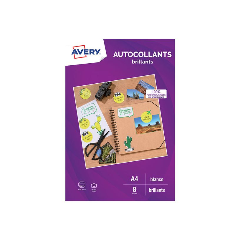 5014702033896-Avery - 8 Étiquettes autocollantes brillantes blanches - 199,6 x 289,1mm - Impression jet -P_79425529_1-1