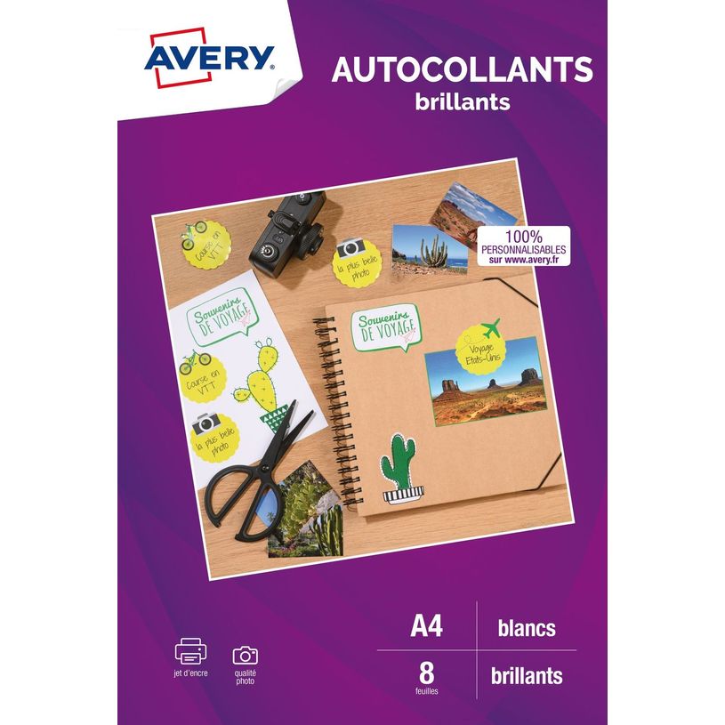 5014702033896-Avery - 8 Étiquettes autocollantes brillantes blanches - 199,6 x 289,1mm - Impression jet -P_79425529_2-0