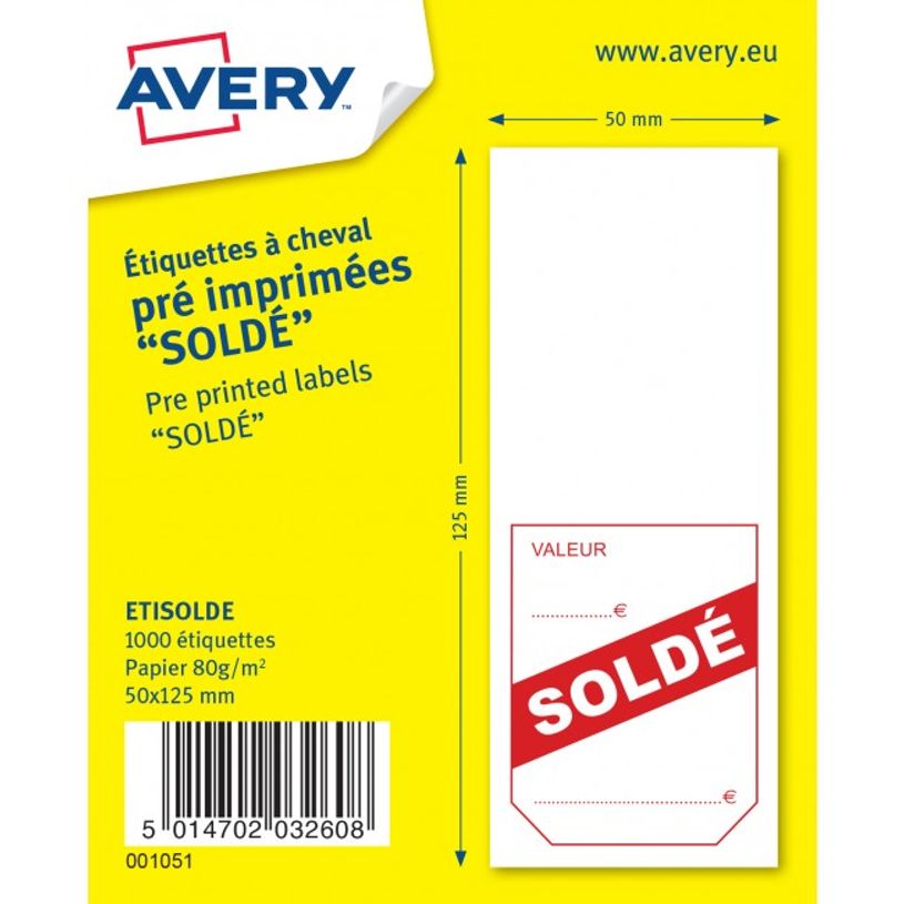 5014702032608-Avery -  1000 étiquettes à cheval pré-imprimées Soldé - 50 x 125 mm - Blanc/Rouge-P_79425567_1-0