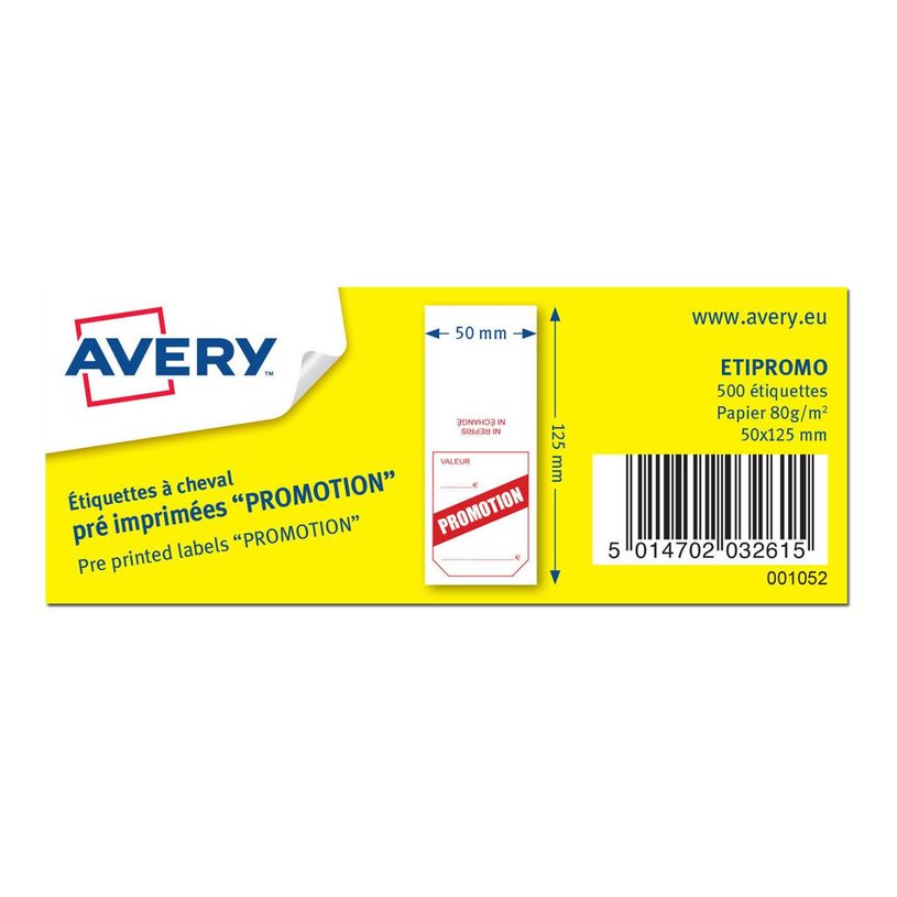 5014702032615-Avery -  500 étiquettes à cheval pré-imprimées Promotion - 50 x 125 mm - Blanc/Rouge-P_79425568_2-1