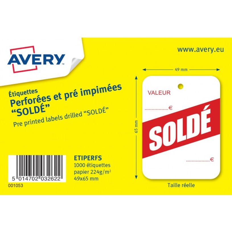 5014702032622-Avery -  1000 étiquettes perforées pré-imprimées Soldé - 49 x 65 mm - Blanc/Rouge-P_79425569_1-0