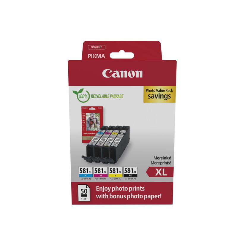 8714574679075-Canon CLI-581XL - pack de 4 + papier photo - noir, cyan, magenta, jaune - cartouche d'encre-P_79425632_1-0
