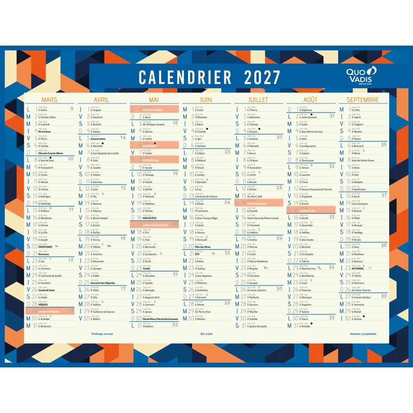 3371010413379-Quo Vadis - Calendrier mural - 2026-2027 - Français - Classic - Multicolore - 14 mois de août à septembre - 43x33,5 cm - Papier Clairefontaine blanc - Fabri--1