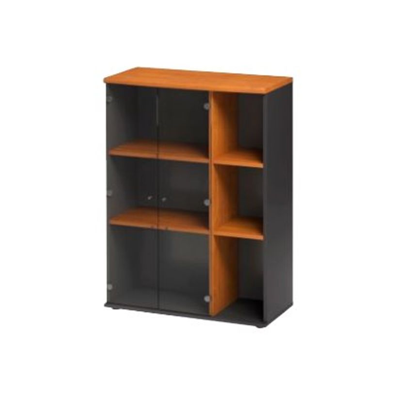 3483600739933-Bibliothèque mi-haut JAZZ+ - L80 x H112 x P39 - 2 portes vitrées - Aulne-P_79426155_1-0