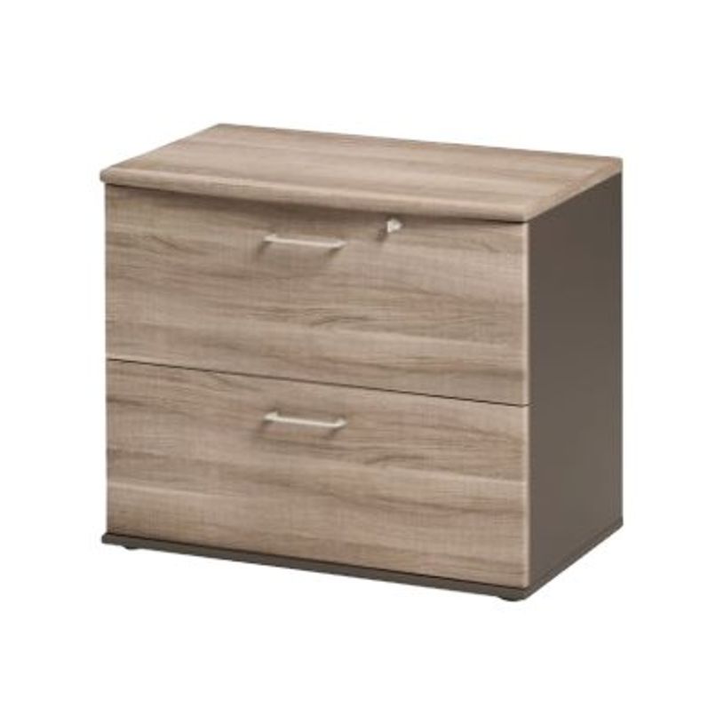 3483600784049-Rangement bas JAZZ+ - L80 x H71 x P48 - 2 tiroirs - Chêne gris-P_79426207_1-0