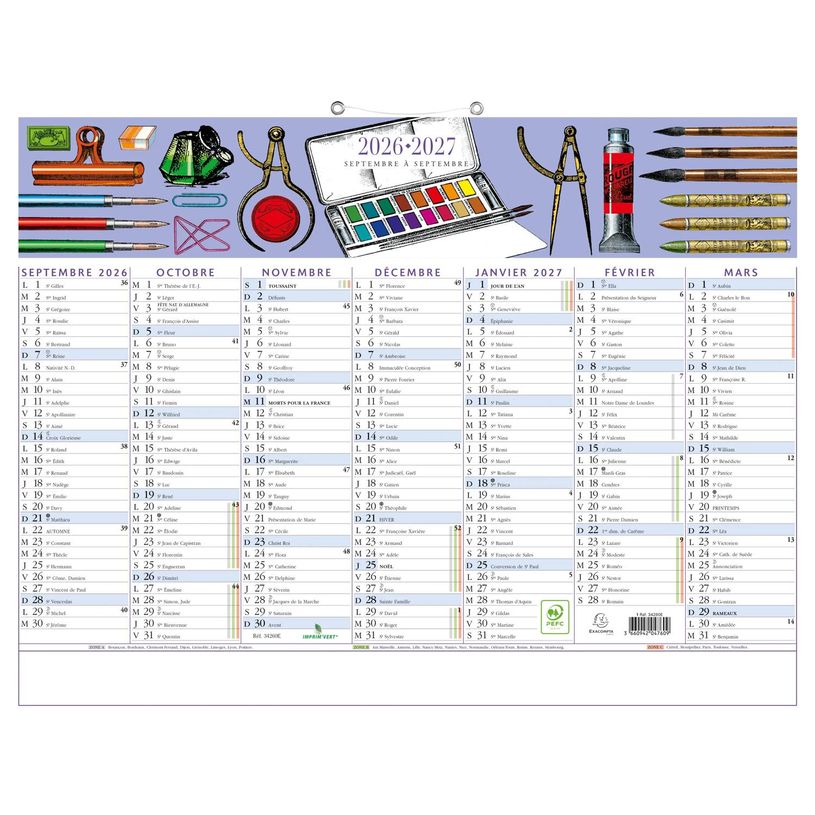 3660942047609-Calendrier illustré Ecriture - 7 mois par face - 43 x 33,5 cm - Septembre à Septembre - Exacompta--0