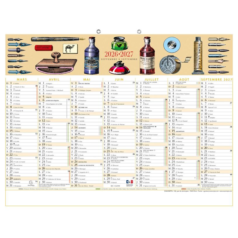 3660942047609-Calendrier illustré Ecriture - 7 mois par face - 43 x 33,5 cm - Septembre à Septembre - Exacompta--1