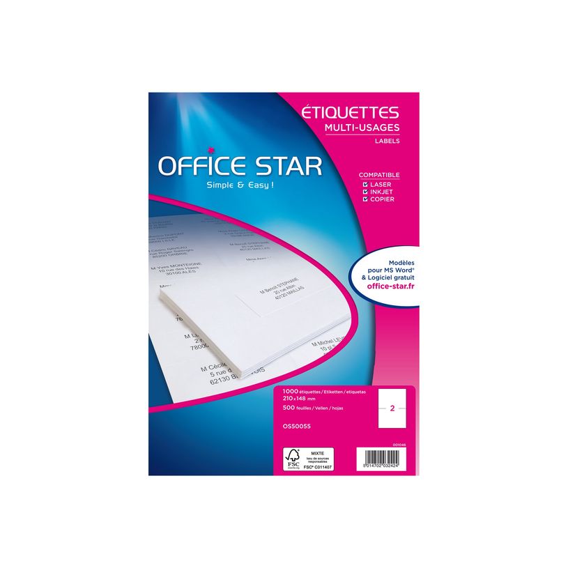 5014702032424-Office Star - 1000 étiquettes blanches Multi-usages - 210 x 148,5mm-P_79427627_2-0