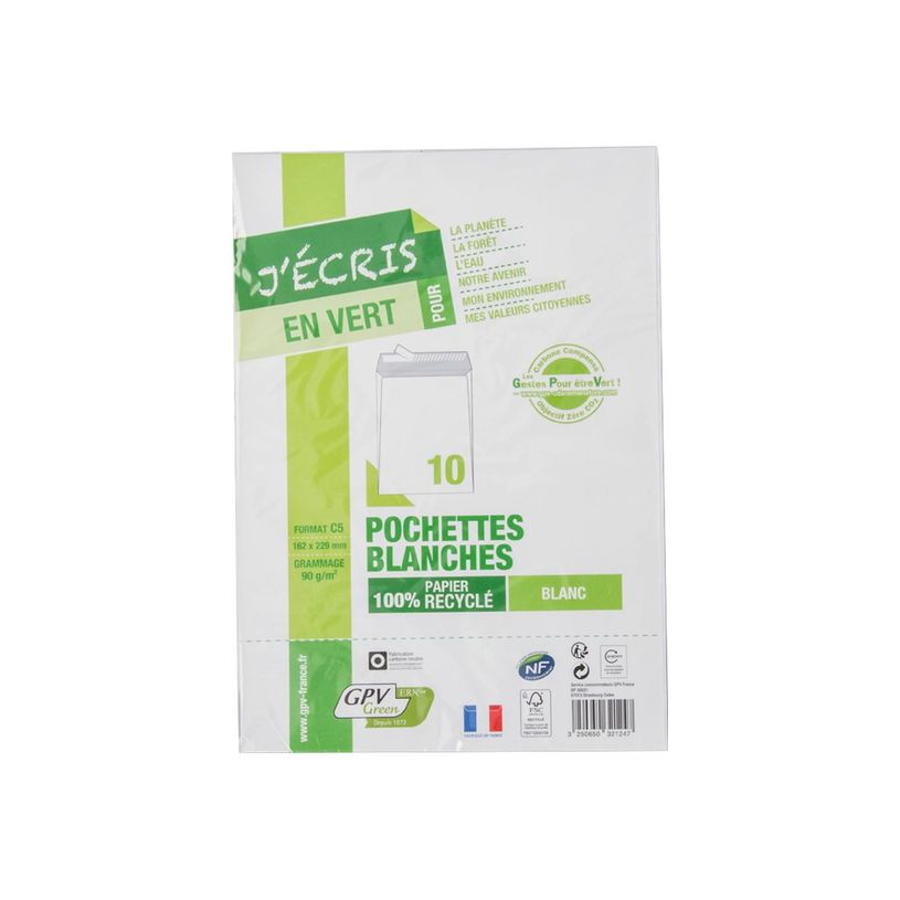 3250650321247-GPV Green - 10 Enveloppes recyclées C5 162 x 229 mm - 90 gr - sans fenêtre - blanc - band-P_79428541_1-0
