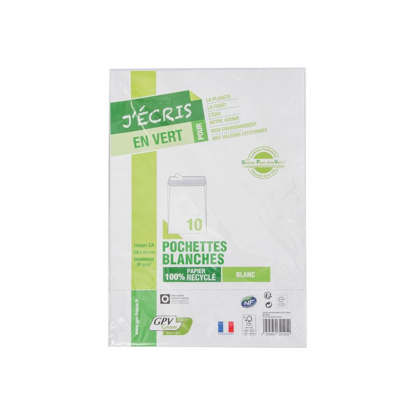 3250650321254-GPV Green - 10 Enveloppes recyclées C4 229 x 324 mm - 90 gr - sans fenêtre - blanc - band-P_79428542_1-0