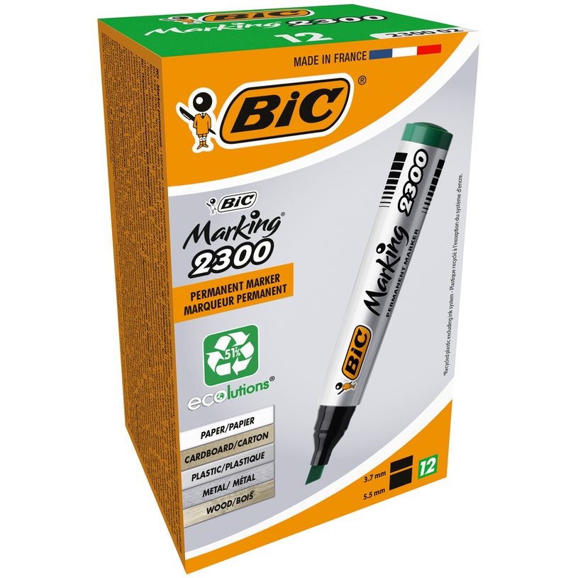 3086122300027-BIC MARKING 2300 - Pack de 12 marqueurs permanents - pointe biseau - vert-P_79428640_4-0