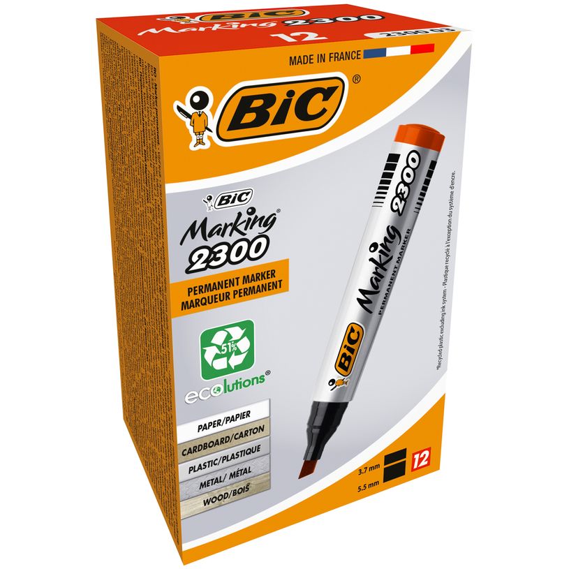 3086122300034-BIC MARKING 2300 - Pack de 12 marqueurs permanents - pointe biseau - rouge-P_79428641_1-0