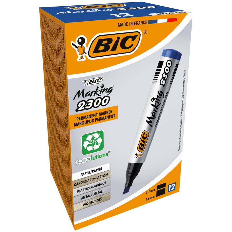 3086122300065-BIC MARKING 2300 - Pack de 12 marqueurs permanents - pointe biseau - bleu-P_79428642_2-0