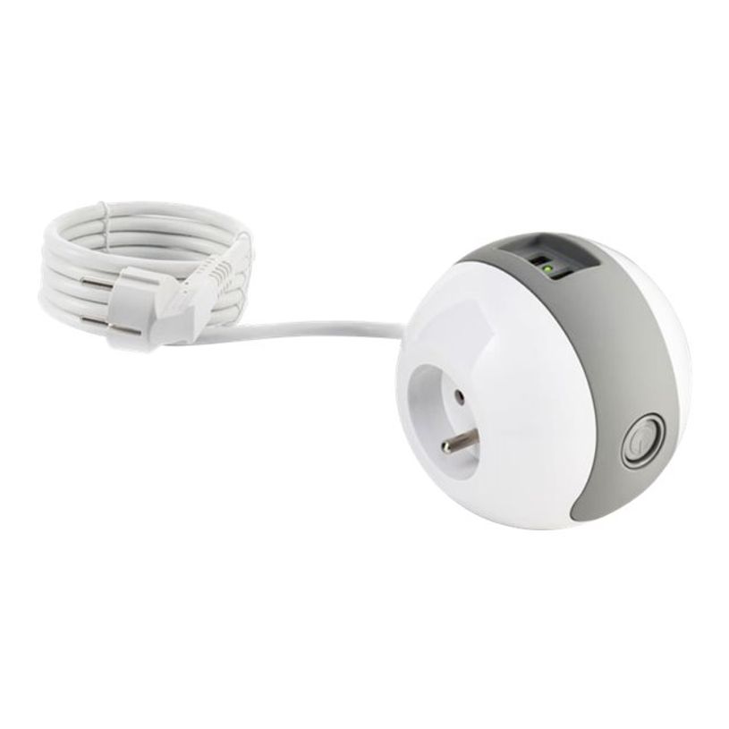 3760110681212-WATT & CO WATTBALL - Multiprise 3 prises - 2 prises 16A + 1 prise 6A + 2 USB - blanc/gris -P_79428845_3-1