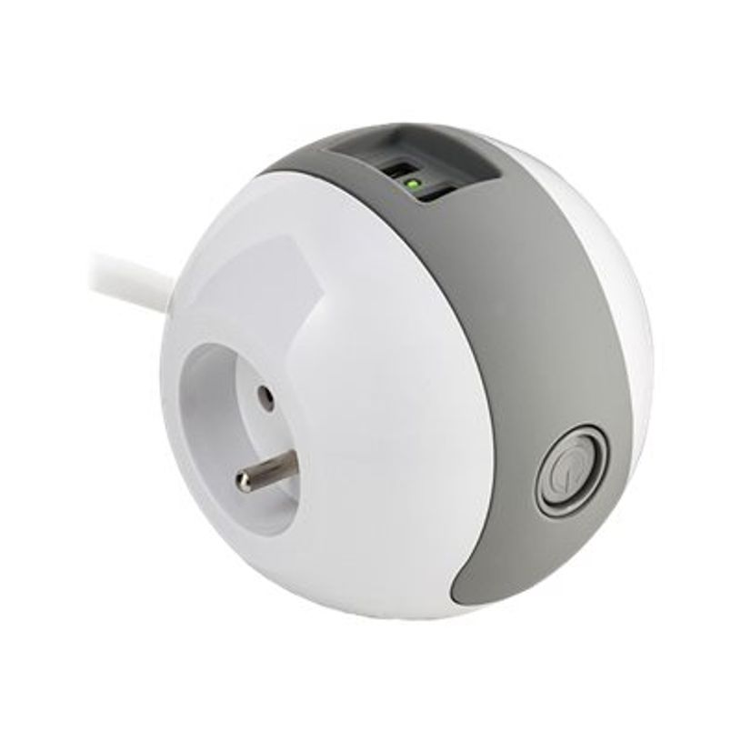 3760110681212-WATT & CO WATTBALL - Multiprise 3 prises - 2 prises 16A + 1 prise 6A + 2 USB - blanc/gris -P_79428845_4-2