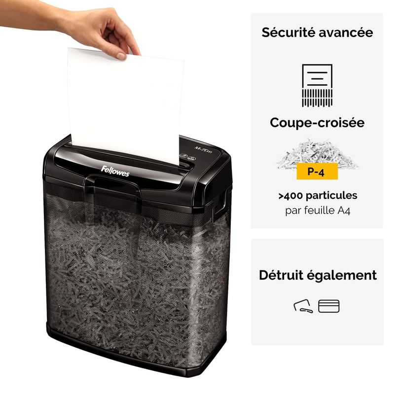 0043859728510-Fellowes Powershred M-7CM - destructeur de documents coupe croisée  - 7 feuilles - Corbeille 13 -P_79428906_5-2
