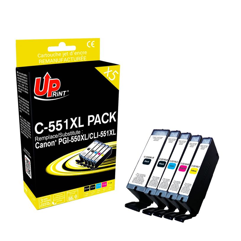 0400794290326-Cartouche remanufacturée Canon CLI-551XL/PGI-550XL - pack de 5 - noir, noir photo, cyan, magenta, jaun--2