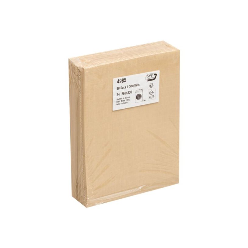 3250650049851-GPV Pack'n Post - 50 Pochettes kraft armé à soufflets - 260 x 330 mm - 130 gr - bande aut-P_79429027_3-4