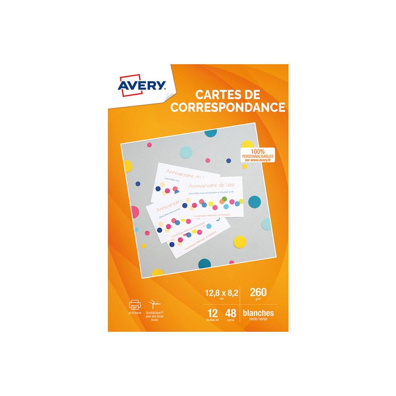 3266550173343-Avery - 48 Cartes de correspondance à bords lisses - 128 x 82 mm - 260 g/m² - impression -P_79429113_1-0