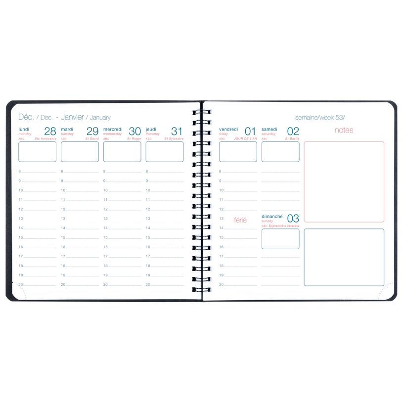 3664447036984-Agenda à spirale Primrose - 1 semaine sur 2 pages - 16,5 x 16,5 cm - disponible dans diff