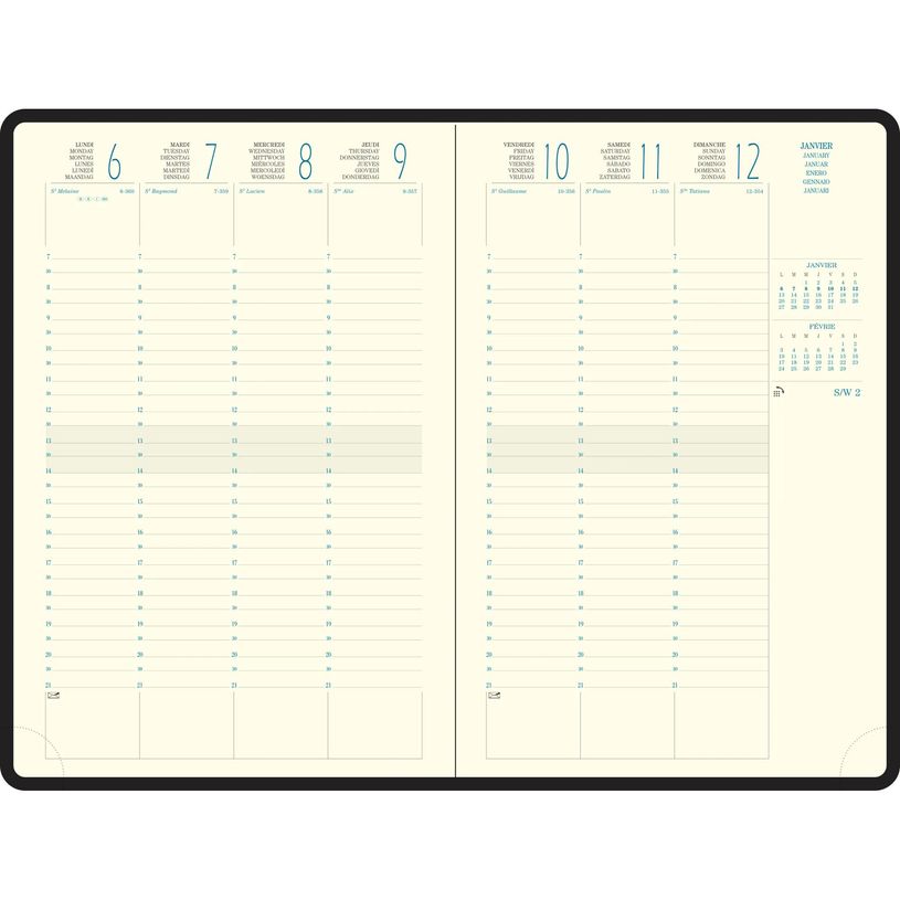 3660942061001-Agenda Volga Eurotime 24 - 1 semaine sur 2 pages - 16 x 24 cm - disponible dans différentes couleurs ---4