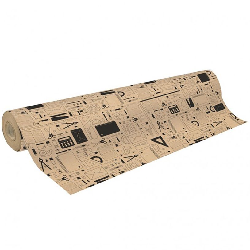 3329682238097-Clairefontaine - Papier cadeau kraft - 70 cm x 50 m - 70 g/m² - motif papeterie-P_79429546_1-0